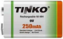 Nabíjecí baterie NiMH 6F22 9V/250mAh TINKO, 1ks