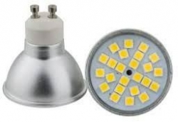 LED žárovka GU10, 24xLED SMD 5050, 230V/5W, studená bílá