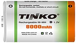 Akumulátor nabíjecí NiMH D, 1,2V/8000mAh, TINKO, 1ks