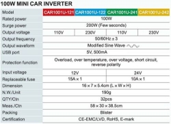 Měnič CARSPA 12V/230V 100W, USB