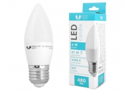Žárovka LED svíčková C37, 230V/6W, E27, denní bílá