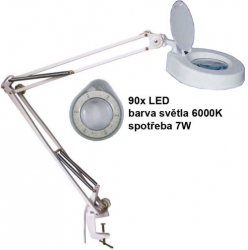 Stolní lupa LED 8606CL, 5 dioptrií, uchycení svorkou