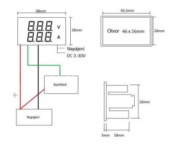 Ampérmetr / voltmetr panelový 10A 100V DC