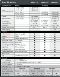 Teploměr infračervený MASTECH MS6531B -40~800°C