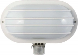 Nástěnné světlo s PIR senzorem ST69-2, 230V/60W, krytí IP44, mřížka, barva bílá