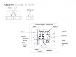 Prostorový dotykový termostat programovatelný se 2 senzory