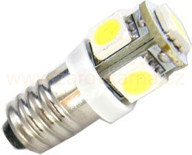 Žárovka LED E10 12V, bílá, 6xSMD5050